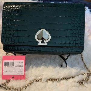 NWT Kate Spade ♠️ darn green Romy croc embossed chain wallet bag